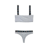 Ribgebreide Set met Crop Top - Grijs/Zwart - PlayForFun